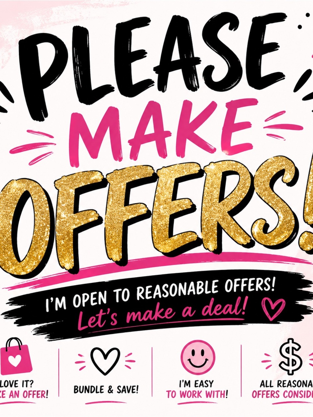 Please Make Offers Sign - Pink, Gold & Black Graphic